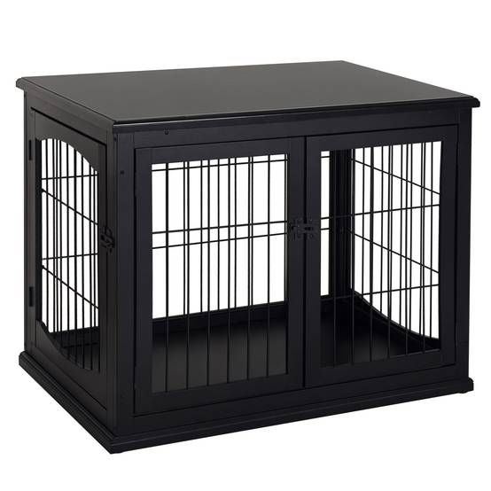 Cage chien intérieur Bois MDF Meuble décoratif 3 portes 81x58x66cm Noir - ComfortXL Outdoor Living - Image 1
