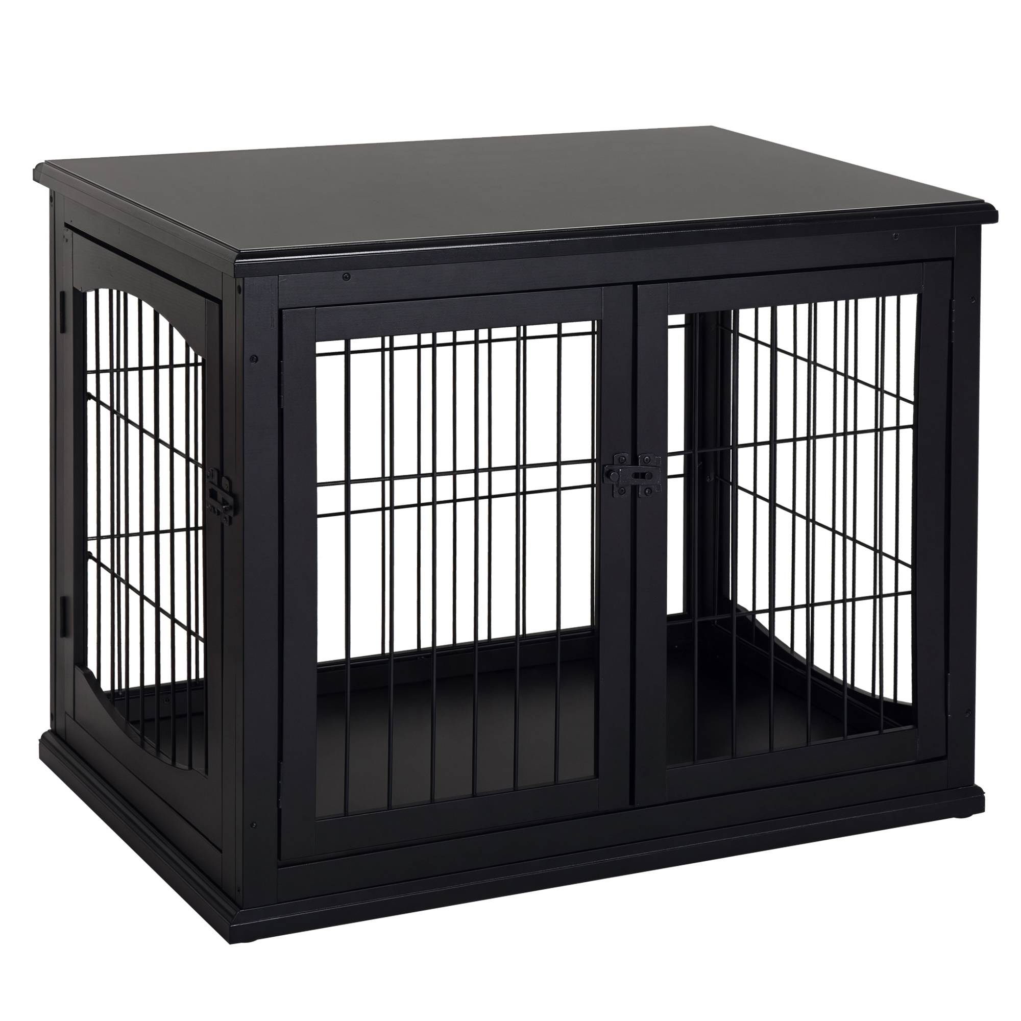 Cage chien intérieur Bois MDF Meuble décoratif 3 portes 81x58x66cm Noir - ComfortXL Outdoor Living - Image 1