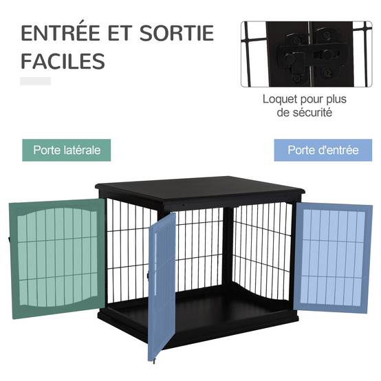 Cage chien intérieur Bois MDF Meuble décoratif 3 portes 81x58x66cm Noir - ComfortXL Outdoor Living - Image 8