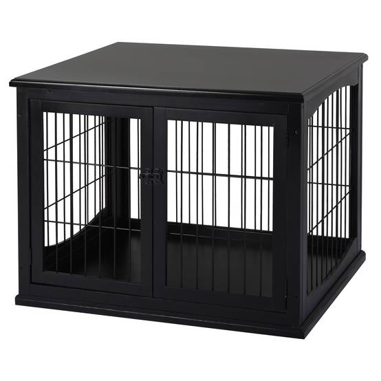 Cage chien intérieur Bois MDF Meuble décoratif 3 portes 81x58x66cm Noir - ComfortXL Outdoor Living - Image 2