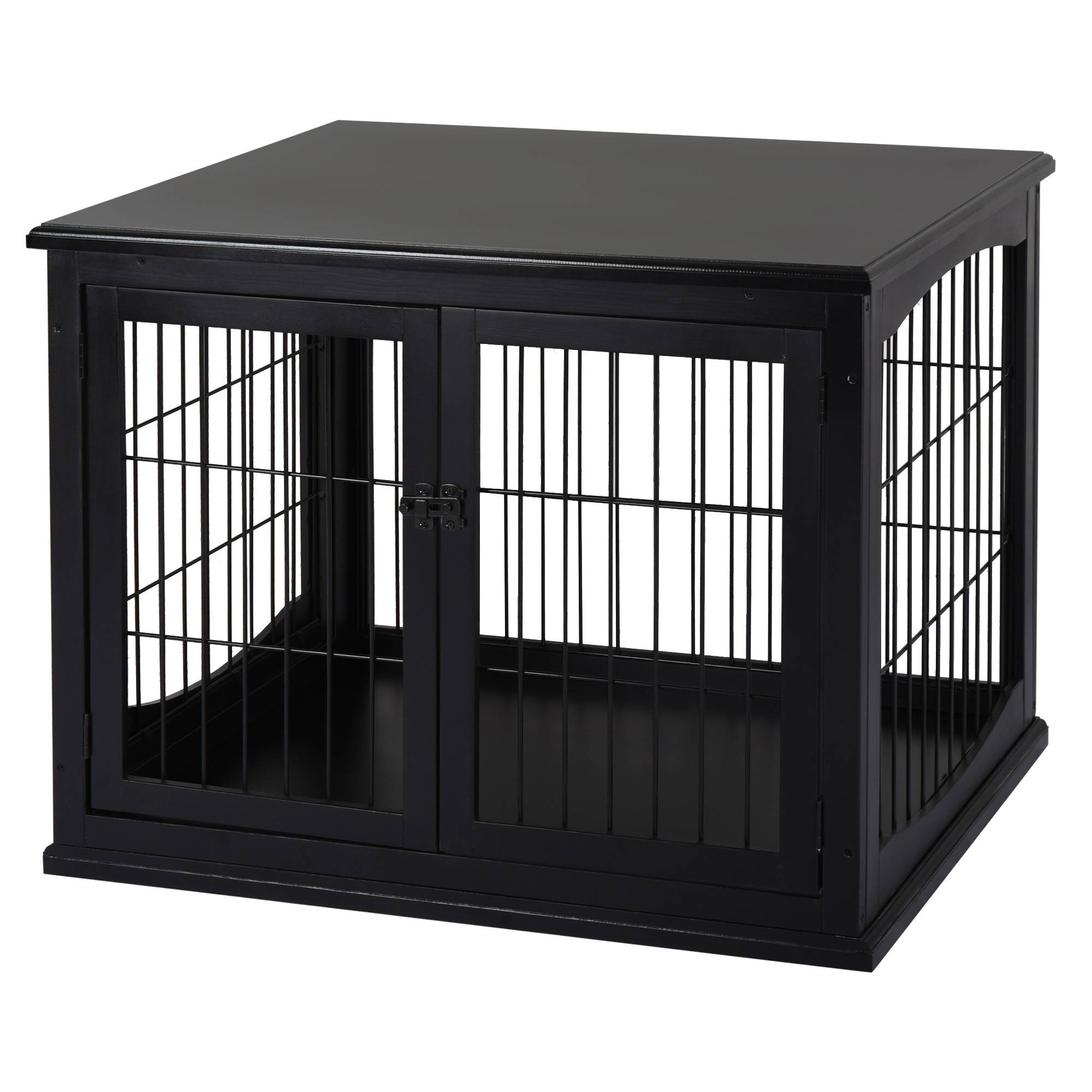 Cage chien intérieur Bois MDF Meuble décoratif 3 portes 81x58x66cm Noir - ComfortXL Outdoor Living - Image 2