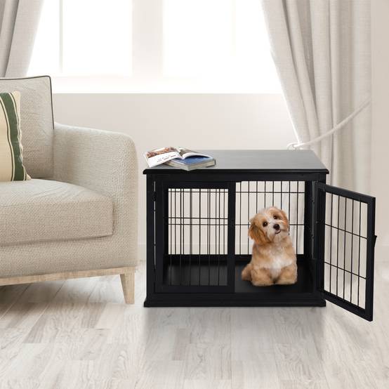 Cage chien intérieur Bois MDF Meuble décoratif 3 portes 81x58x66cm Noir - ComfortXL Outdoor Living - Image 4