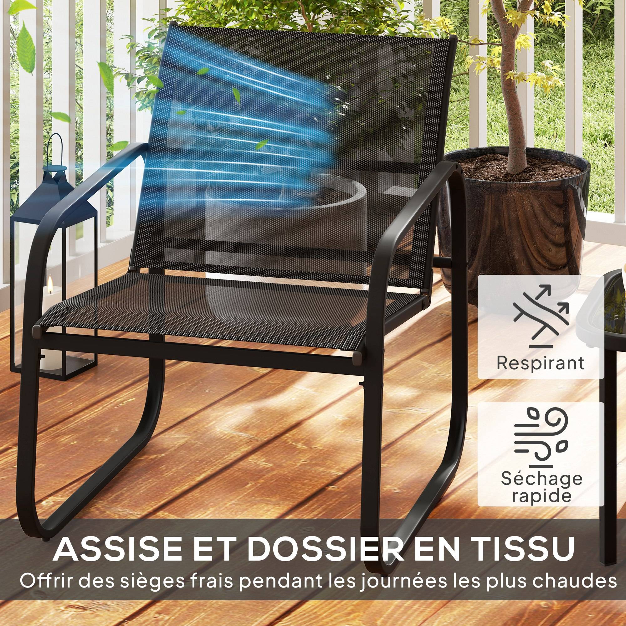 ComfortXL - Salon de jardin 2 places acier textilène pour cour ou balcon assises confort noir - ComfortXL Outdoor Living - Image 7