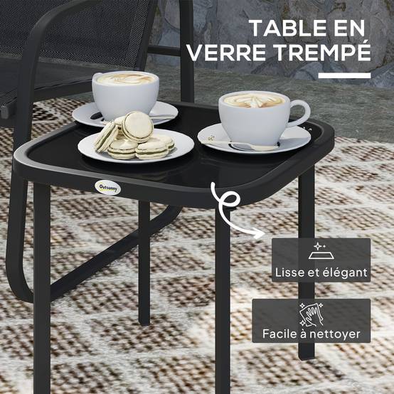 ComfortXL - Salon de jardin 2 places acier textilène pour cour ou balcon assises confort noir - ComfortXL Outdoor Living - Image 9