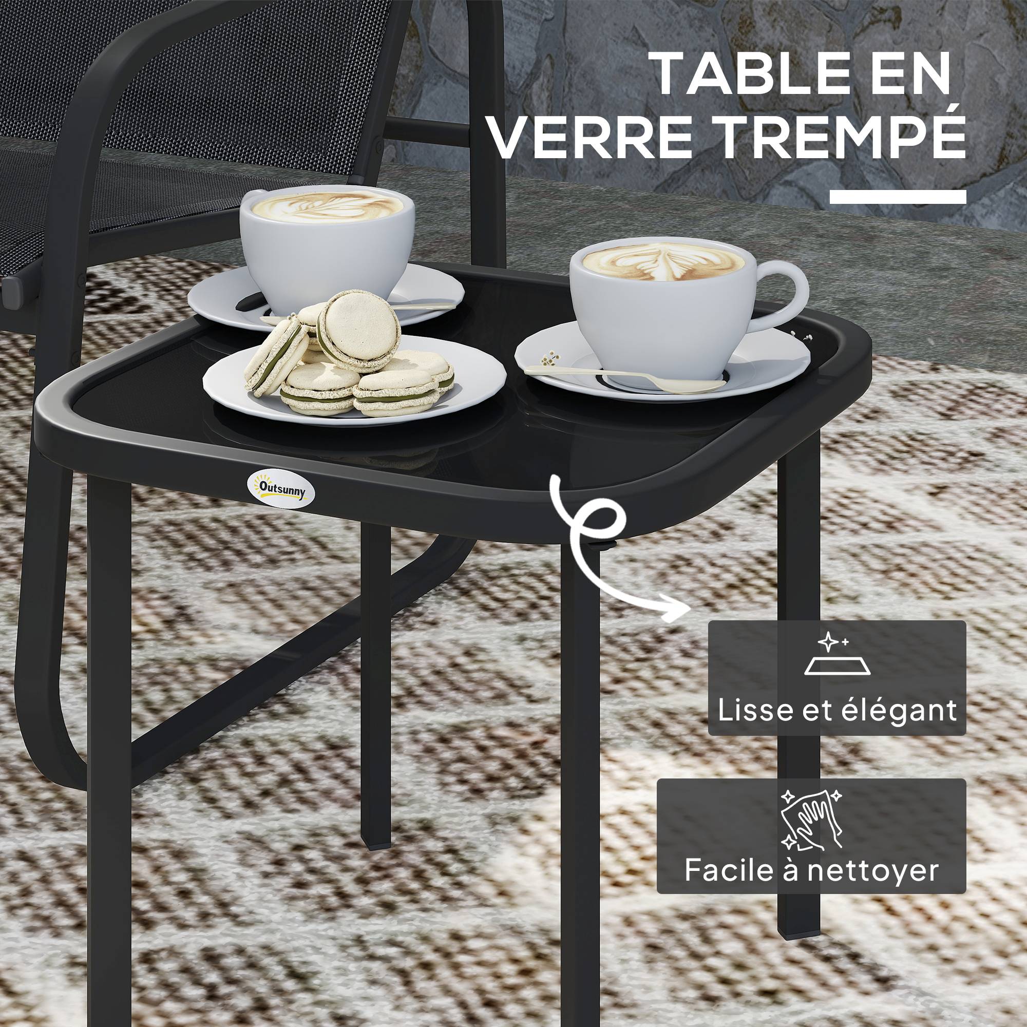 ComfortXL - Salon de jardin 2 places acier textilène pour cour ou balcon assises confort noir - ComfortXL Outdoor Living - Image 9
