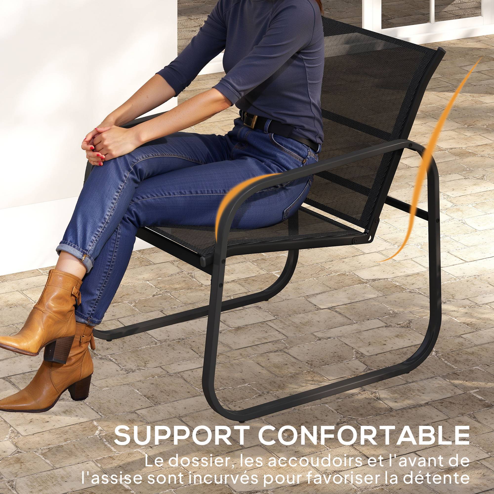 ComfortXL - Salon de jardin 2 places acier textilène pour cour ou balcon assises confort noir - ComfortXL Outdoor Living - Image 8