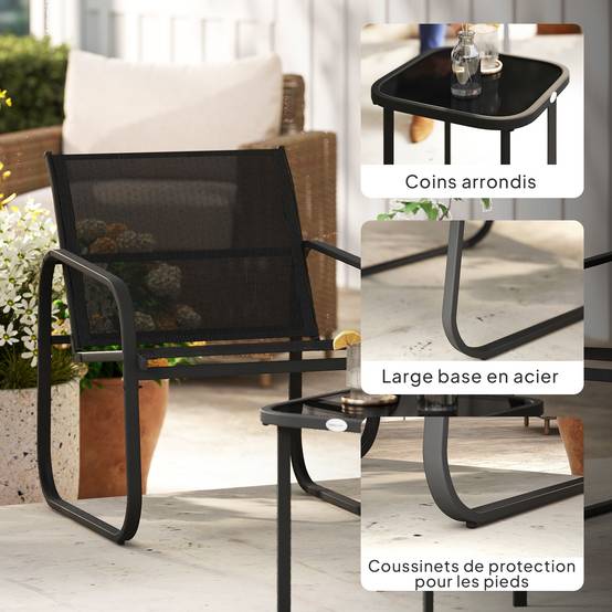 ComfortXL - Salon de jardin 2 places acier textilène pour cour ou balcon assises confort noir - ComfortXL Outdoor Living - Image 10