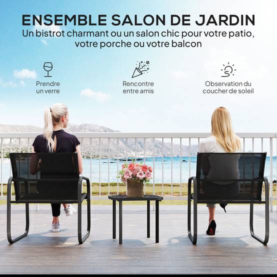 ComfortXL - Salon de jardin 2 places acier textilène pour cour ou balcon assises confort noir - ComfortXL Outdoor Living - Image 6