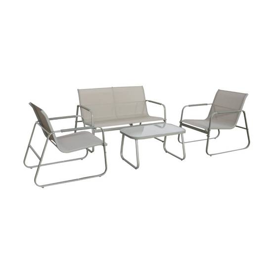 sweeek - Salon de jardin kaki NOTO acier. 4 places. un canapé. une table. deux fauteuils textilene | sweeek - Image 2