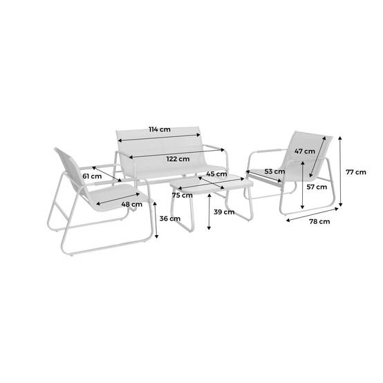 sweeek - Salon de jardin kaki NOTO acier. 4 places. un canapé. une table. deux fauteuils textilene | sweeek - Image 4