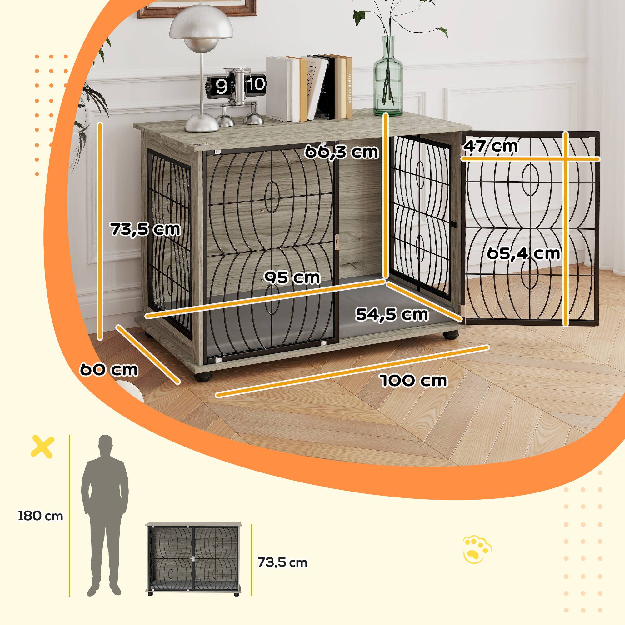 Caisse de séjour verrouillable pour grand chien, gris - Image 5
