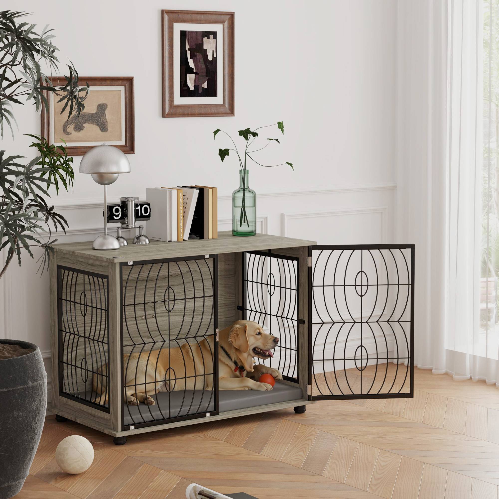 Caisse de séjour verrouillable pour grand chien, gris - Image 4
