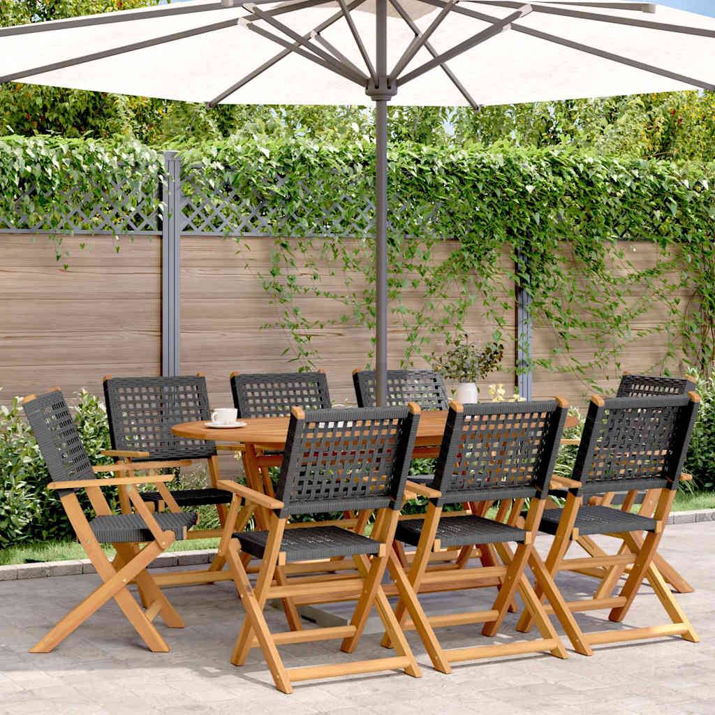 Chaises de jardin pliantes bois massif et poly rotin noir 54 x 57 x 91 cm (lot de 8) - PANGIVO - Image 1