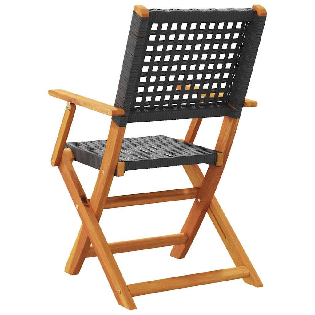 Chaises de jardin pliantes bois massif et poly rotin noir 54 x 57 x 91 cm (lot de 8) - PANGIVO - Image 6