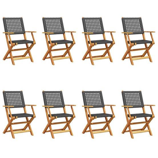 Chaises de jardin pliantes bois massif et poly rotin noir 54 x 57 x 91 cm (lot de 8) - PANGIVO - Image 2