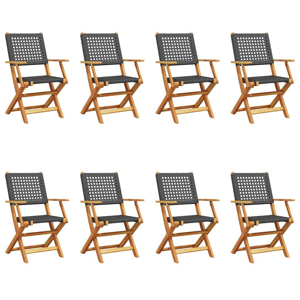 Chaises de jardin pliantes bois massif et poly rotin noir 54 x 57 x 91 cm (lot de 8) - PANGIVO - Image 2