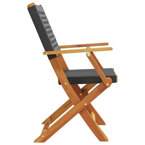 Chaises de jardin pliantes bois massif et poly rotin noir 54 x 57 x 91 cm (lot de 8) - PANGIVO - Image 5