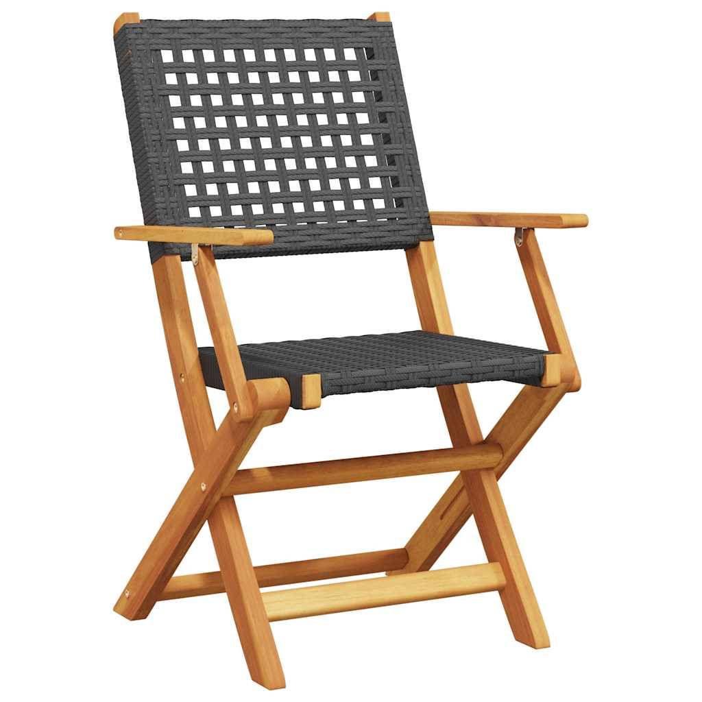 Chaises de jardin pliantes bois massif et poly rotin noir 54 x 57 x 91 cm (lot de 8) - PANGIVO - Image 3