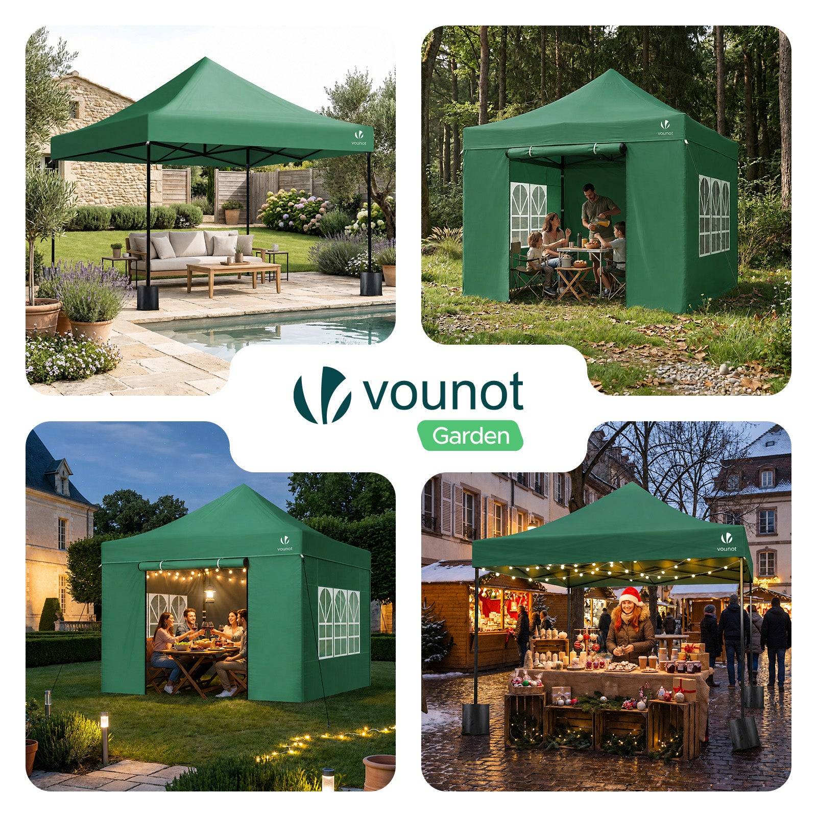 Tonnelle de jardin renforcée 3x3m pliable Barnum avec 4 parois - sac de transport à roulettes et sacs de sable - Vert - VOUNOT® - Image 7
