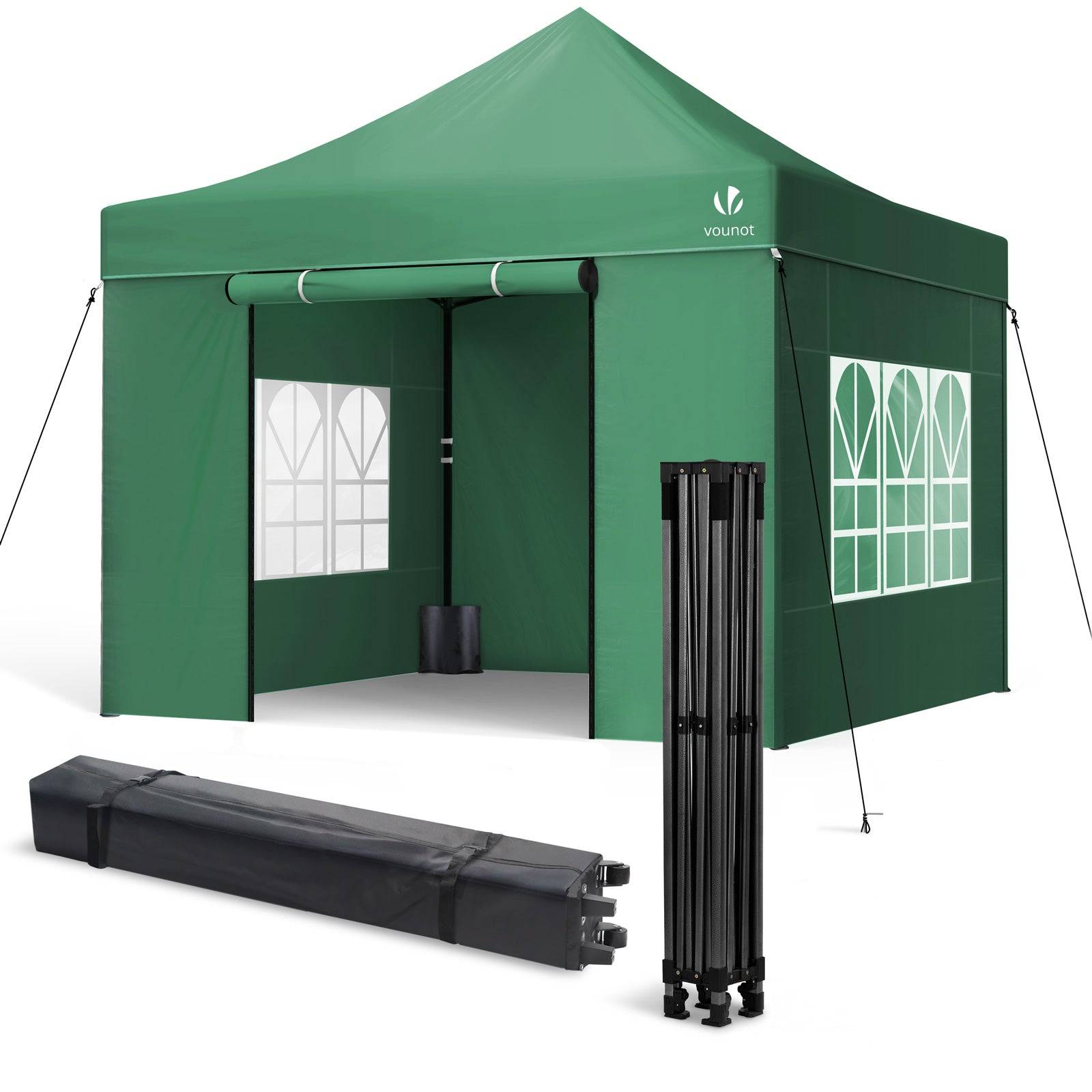 Tonnelle de jardin renforcée 3x3m pliable Barnum avec 4 parois - sac de transport à roulettes et sacs de sable - Vert - VOUNOT® - Image 1