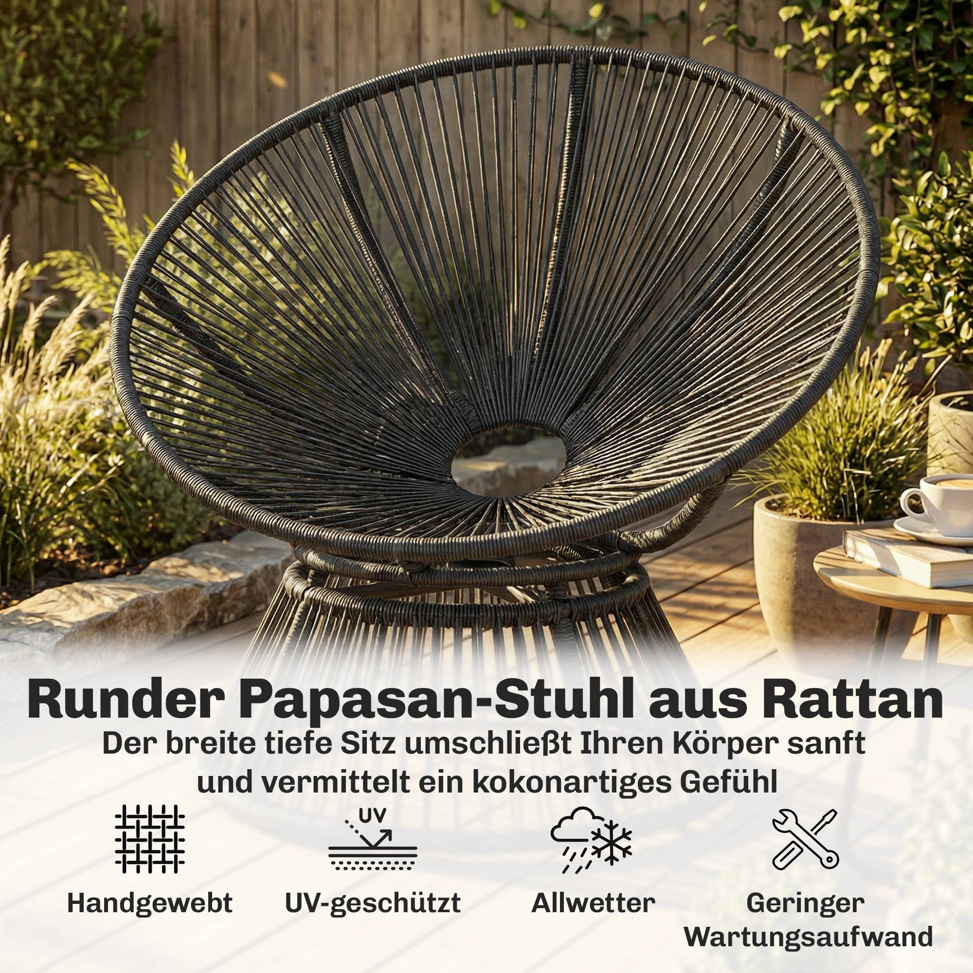 Fauteuil papasan rotatif résine tressée gris 93 x 81 x 87 cm - PANGIVO - Image 7