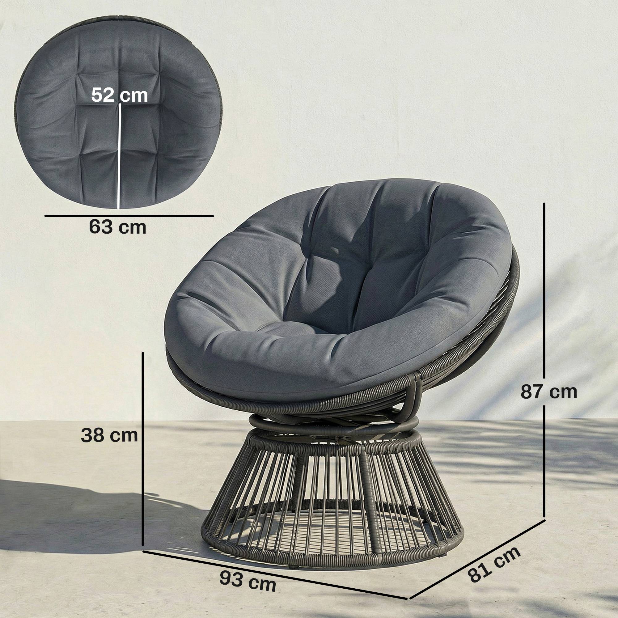 Fauteuil papasan rotatif résine tressée gris 93 x 81 x 87 cm - PANGIVO - Image 5