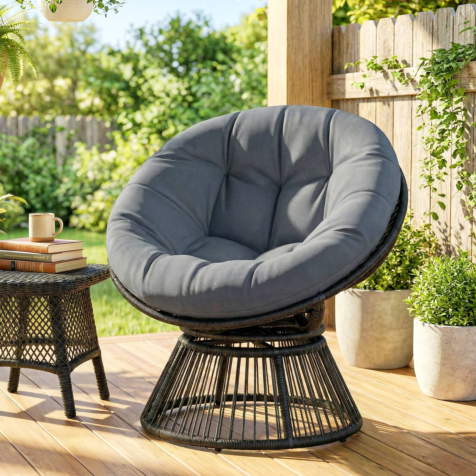 Fauteuil papasan rotatif résine tressée gris 93 x 81 x 87 cm - PANGIVO - Image 4