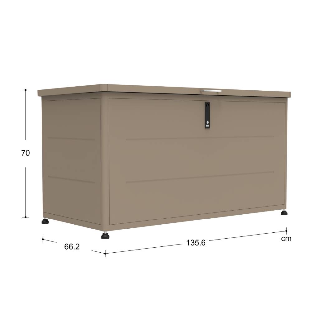 Couleurs du monde - Coffre de jardin 460L taupe – rangement extérieur en métal avec ouverture assistée, idéal terrasse - Image 6