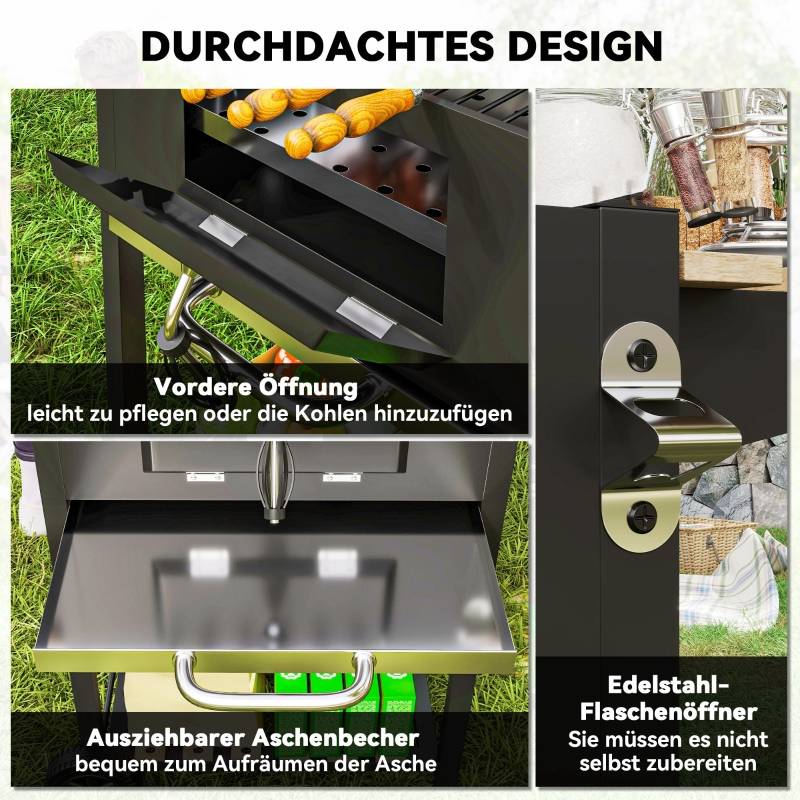 ComfortXL - Barbecue charbon acier pour jardin chariot fumoir avec thermomètre 112x58x107cm noir - ComfortXL Outdoor Living - Image 7