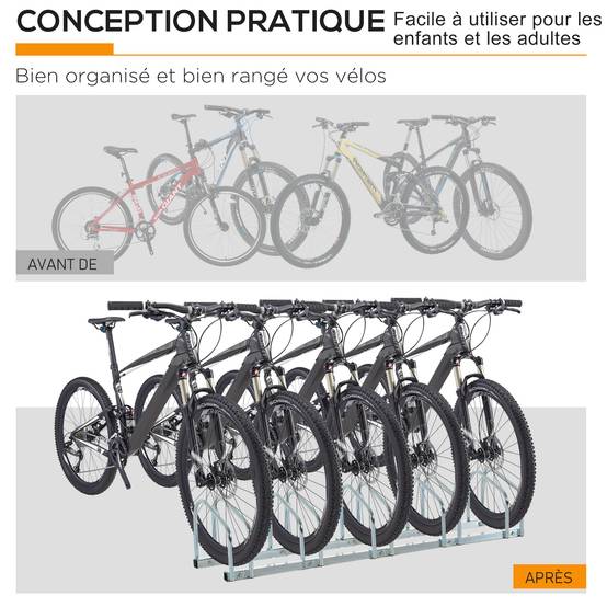 PANGIVO - Râtelier pour 5 vélos acier argent 145 x 33 x 27 cm - PANGIVO - Image 9