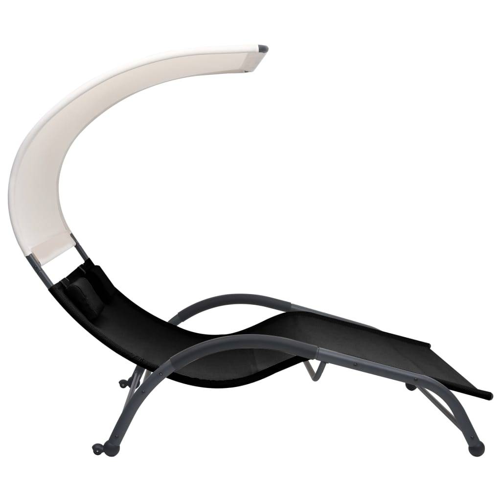 Helloshop26 - Transat chaise longue bain de soleil lit de jardin terrasse meuble d'extérieur double avec auvent textilène noir - Image 3