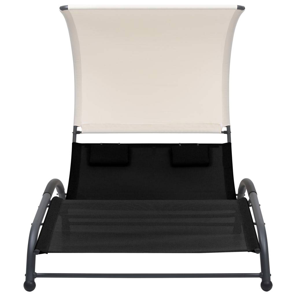 Helloshop26 - Transat chaise longue bain de soleil lit de jardin terrasse meuble d'extérieur double avec auvent textilène noir - Image 2