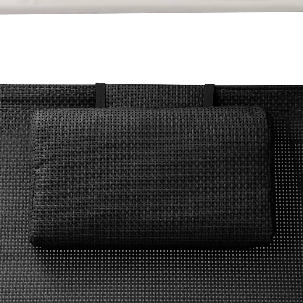 Helloshop26 - Transat chaise longue bain de soleil lit de jardin terrasse meuble d'extérieur double avec auvent textilène noir - Image 4