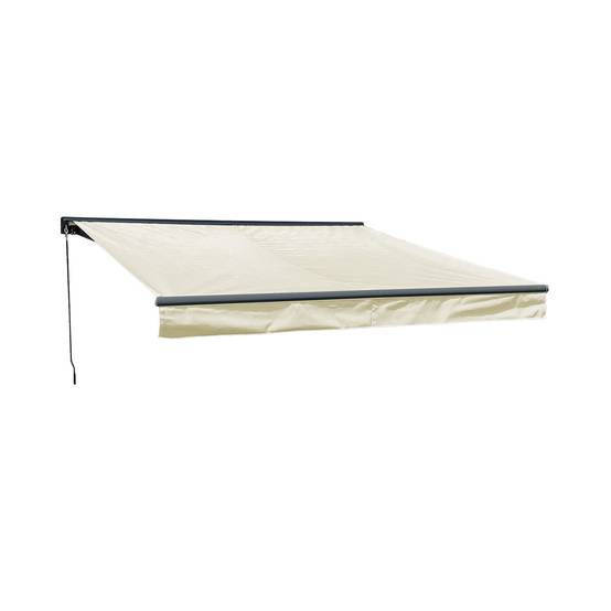 Store banne SAULE 3,5 × 3m avec semi-coffre - Toile beige et structure grise - HAPPY GARDEN - Image 1