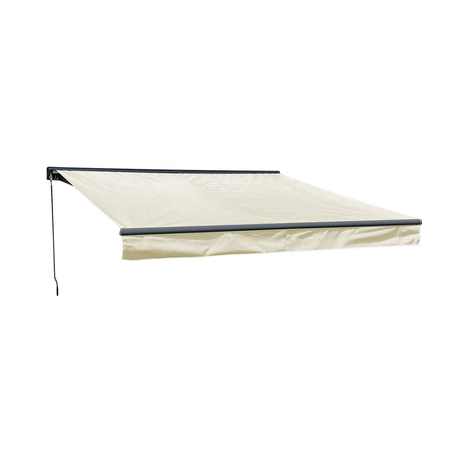Store banne SAULE 3,5 × 3m avec semi-coffre - Toile beige et structure grise - HAPPY GARDEN - Image 1