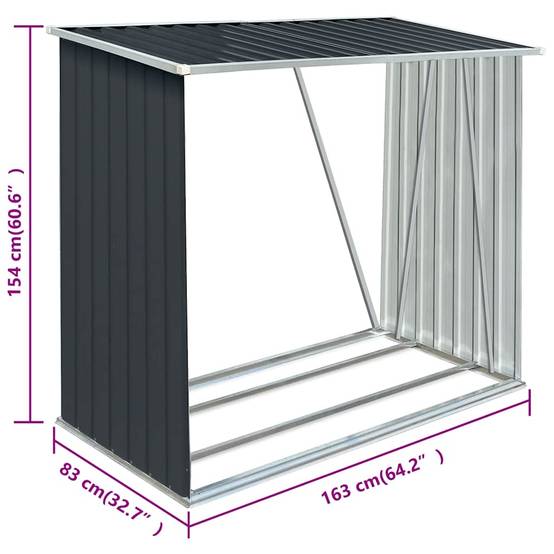 Range-bûches Acier Galvanisé 2m³ Design Moderne 163x83x154cm Anthracite - ComfortXL Outdoor Living - Image 7