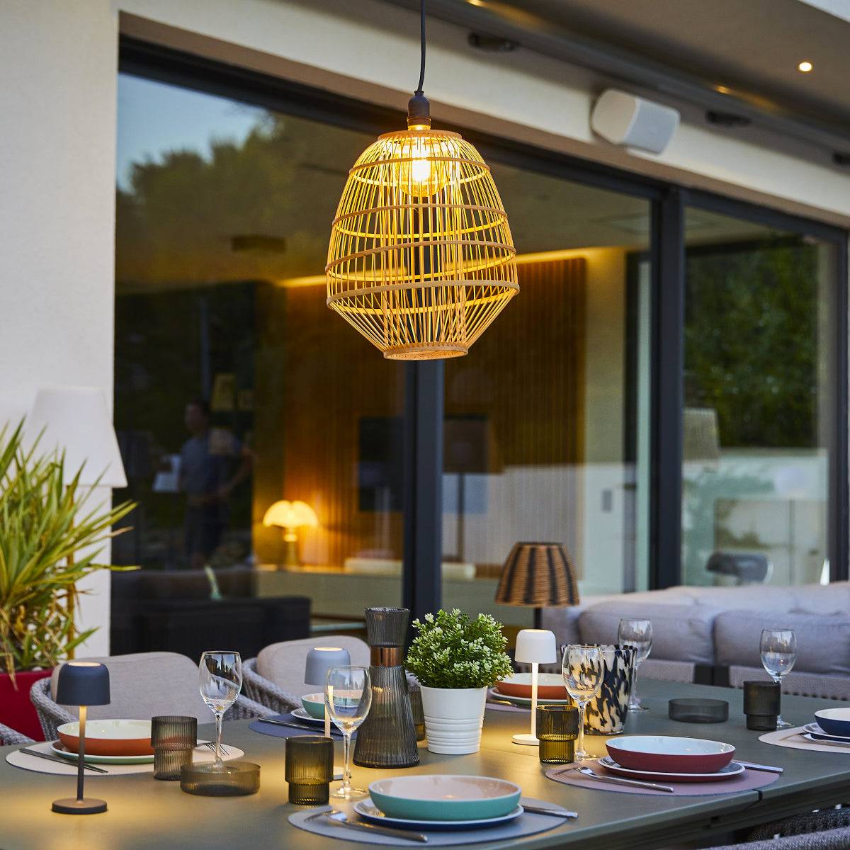 Lumisky - Suspension d'extérieur avec cable MYKONOS Beige Rotin 5m - Image 3