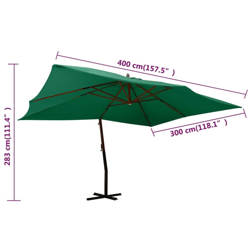 Helloshop26 - Parasol meuble de jardin en porte-à-fau x avec mât en bois 400 x 300 cm vert - Image 7