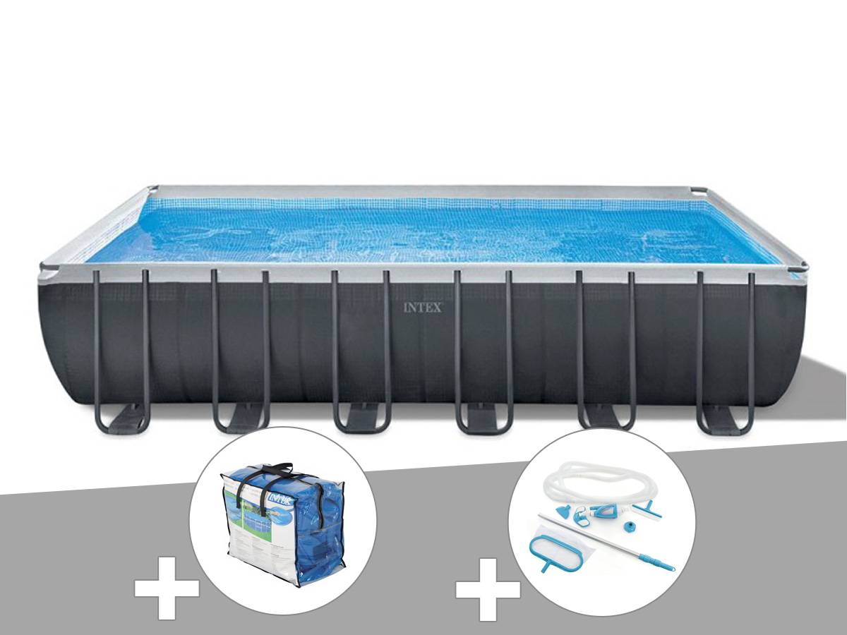 Kit piscine tubulaire Intex Ultra XTR Frame rectangulaire 7,32 x 3,66 x 1,32 m + Bâche à bulles + Kit d'entretien