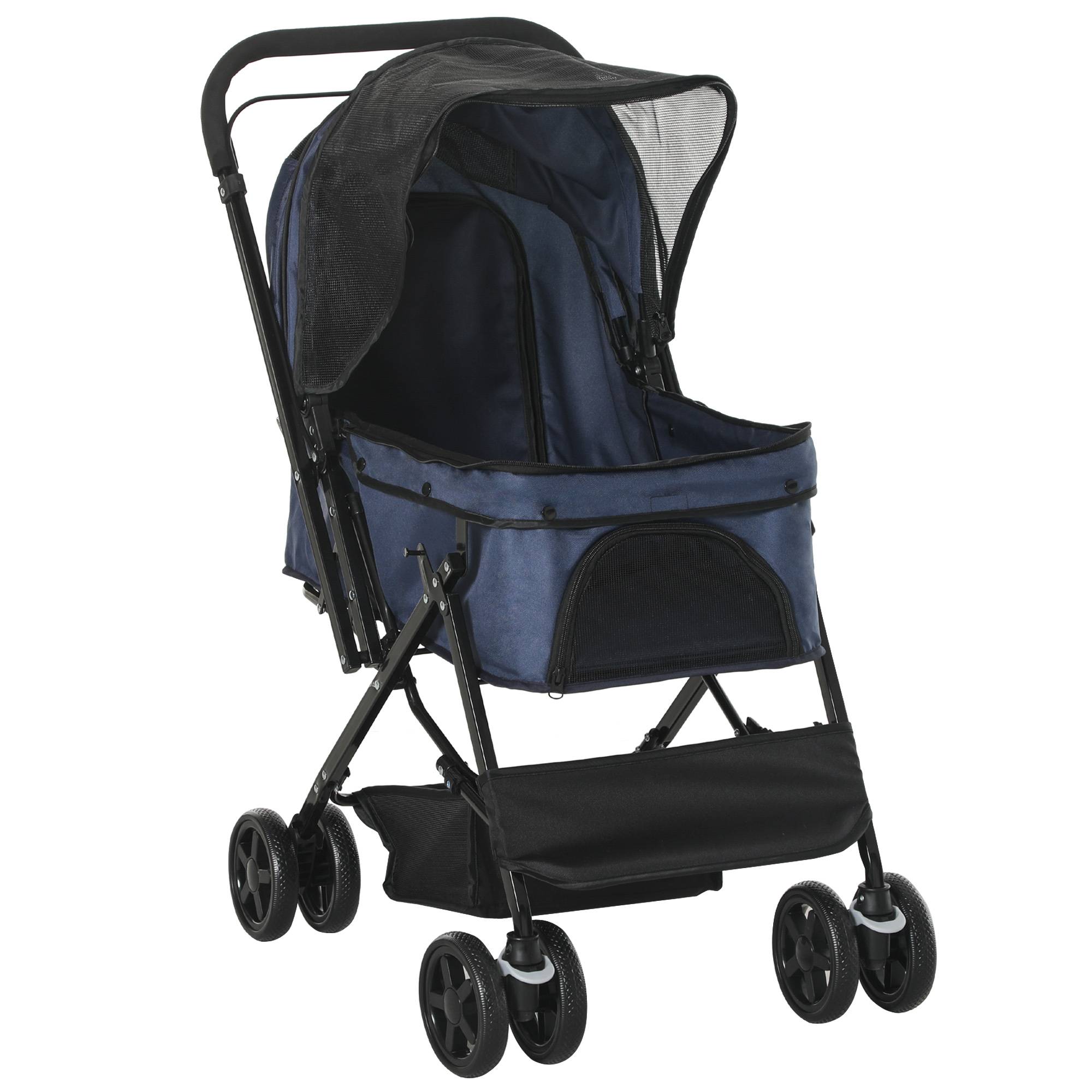 Poussette chien pliable, 1 panier, 2 freins, laisse sécurité incluse, bleu - Image 2