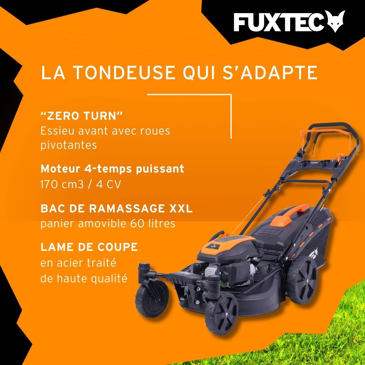 Tondeuse à gazon thermique autotractée FUXTEC FX-RM5170agile – 51 cm – 170 cm³ – 60L – Roues pivotantes – Easy Clean – Mulching - Image 5