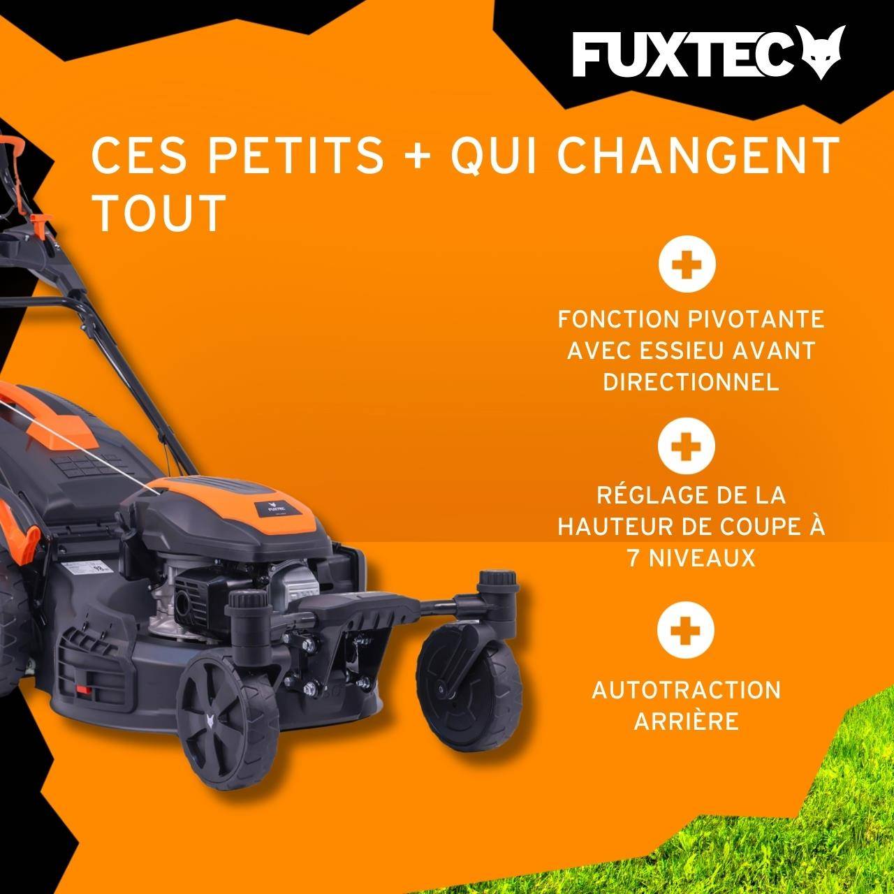 Tondeuse à gazon thermique autotractée FUXTEC FX-RM5170agile – 51 cm – 170 cm³ – 60L – Roues pivotantes – Easy Clean – Mulching - Image 4