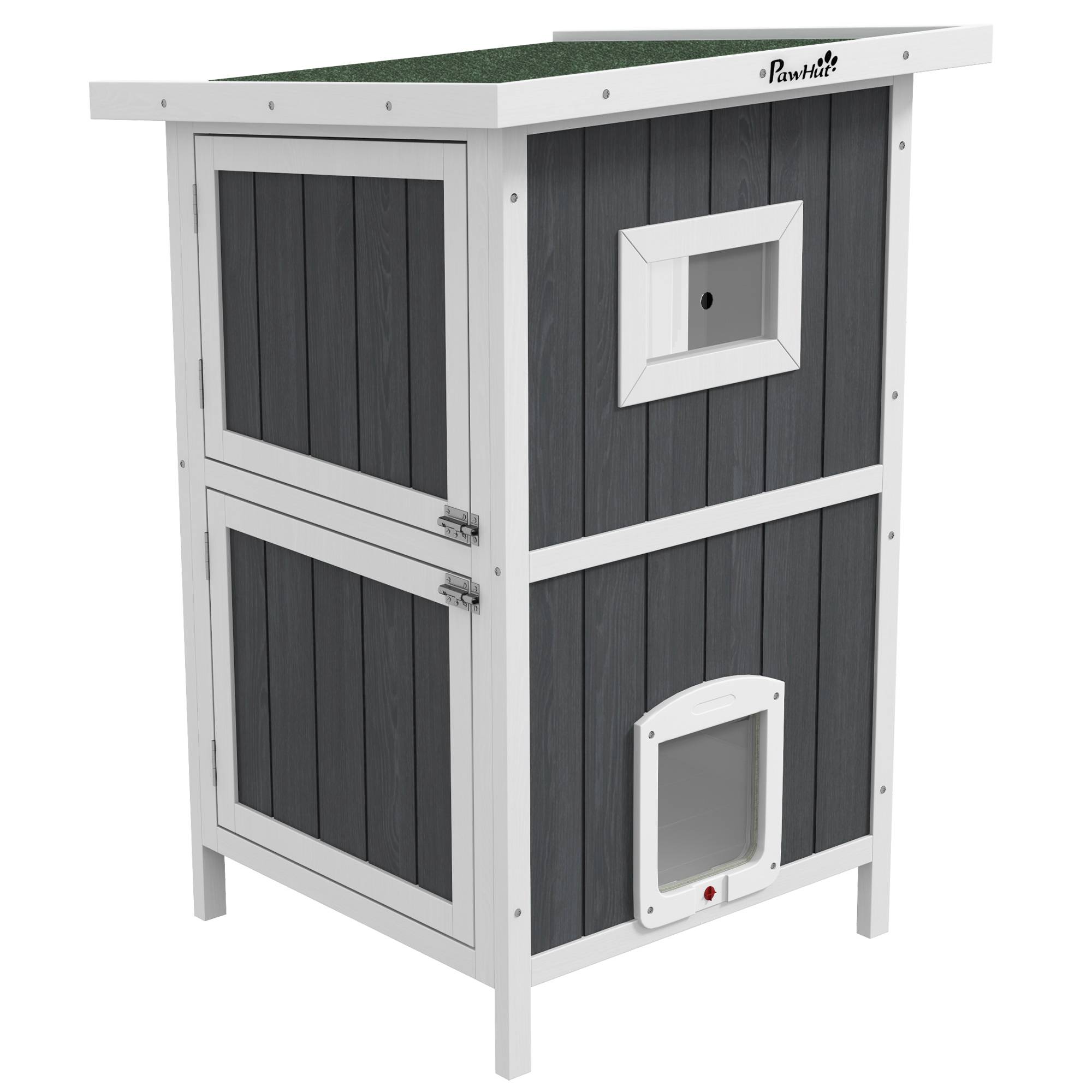 Maisonnette chat extérieur bois abri 2 niveaux toit asphalte 60x60x90cm gris - ComfortXL Outdoor Living - Image 2