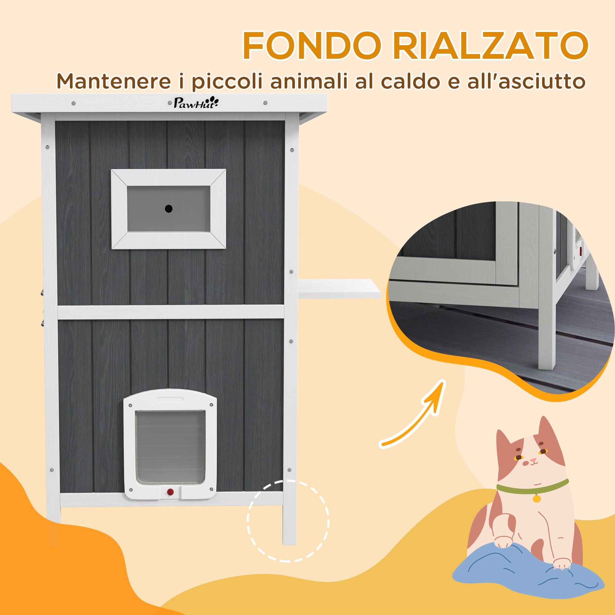 Maisonnette chat extérieur bois abri 2 niveaux toit asphalte 60x60x90cm gris - ComfortXL Outdoor Living - Image 10