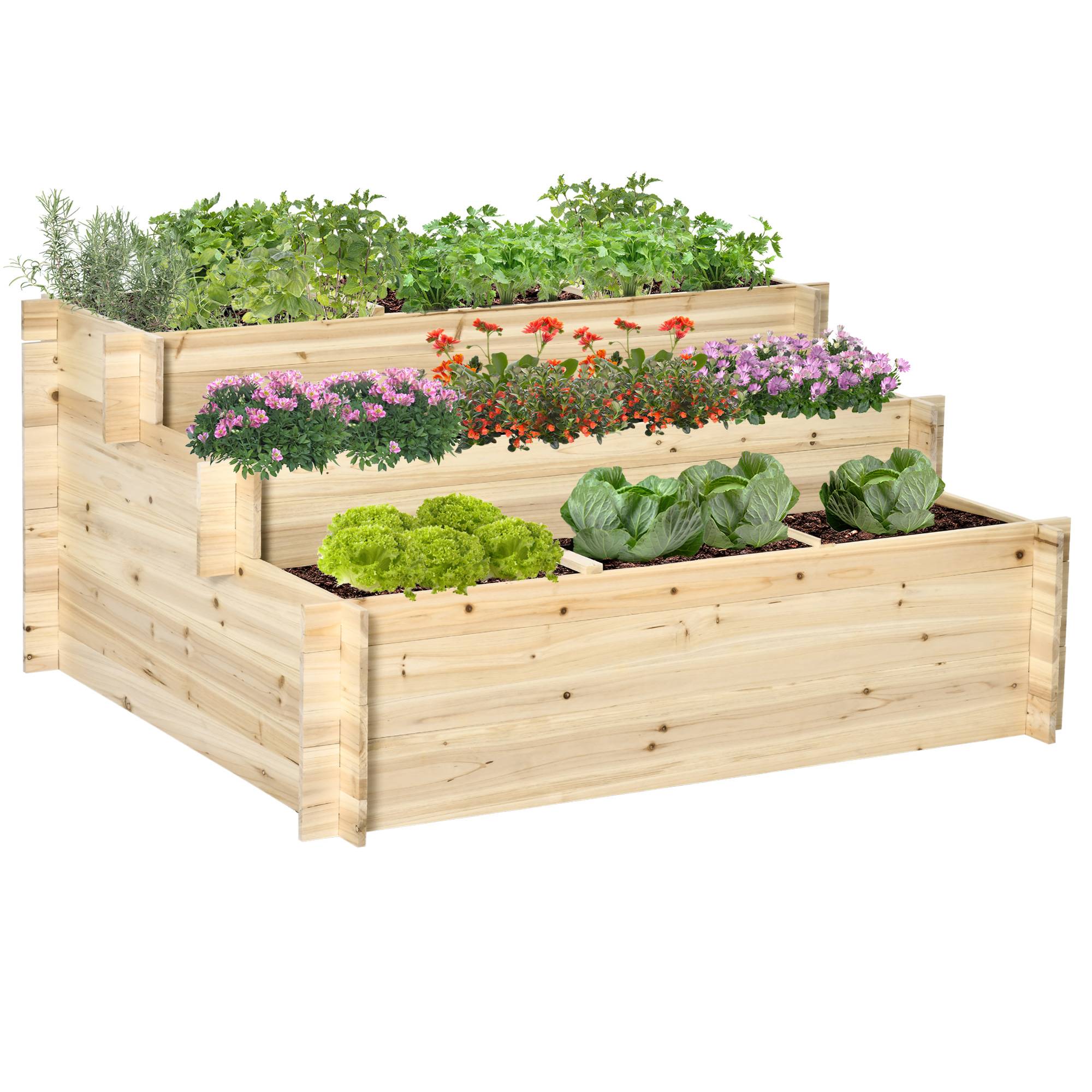 Sans Marque - Potager surélevé 3 niveaux doublure polaire bois naturel laqué 117x100x54 cm - Image 1