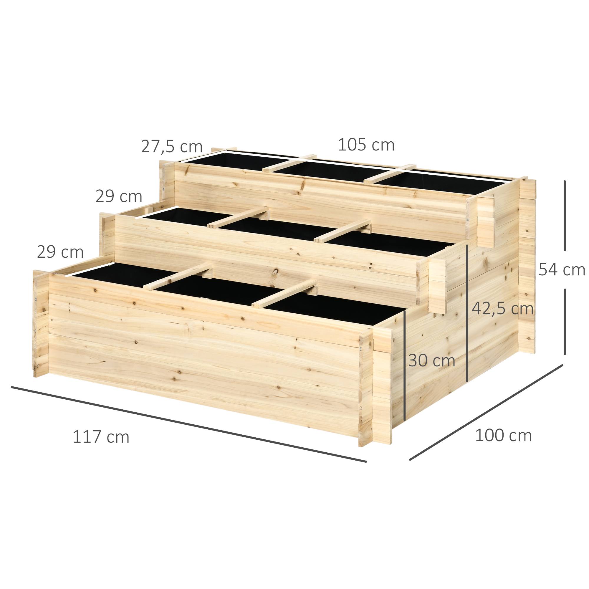 Sans Marque - Potager surélevé 3 niveaux doublure polaire bois naturel laqué 117x100x54 cm - Image 5