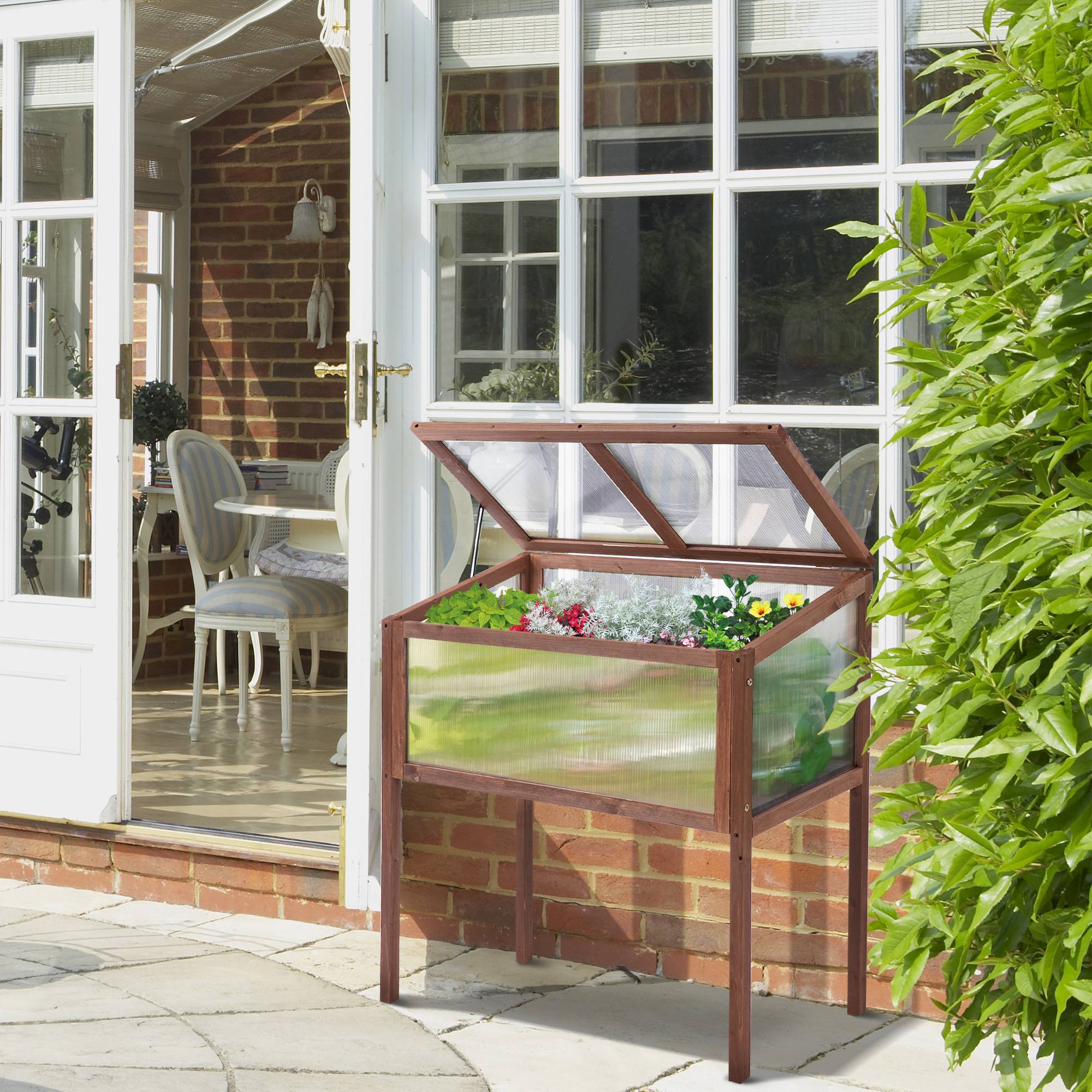 Carré Potager Surélevé Serre Bois Jardin Balcon Protection Semis 90x50x93cm Brun - ComfortXL Outdoor Living - Image 1