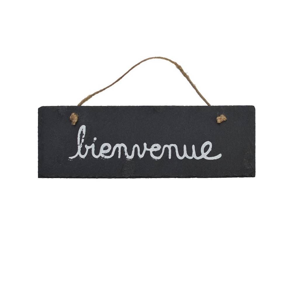 Plaque de porte d'entrée bienvenue en ardoise grise 30x10cm Chemin de campagne - Image 1