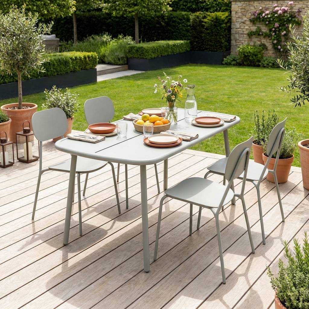 sweeek - Table de jardin aluminium + 4 assises gris - Avelia | sweeek