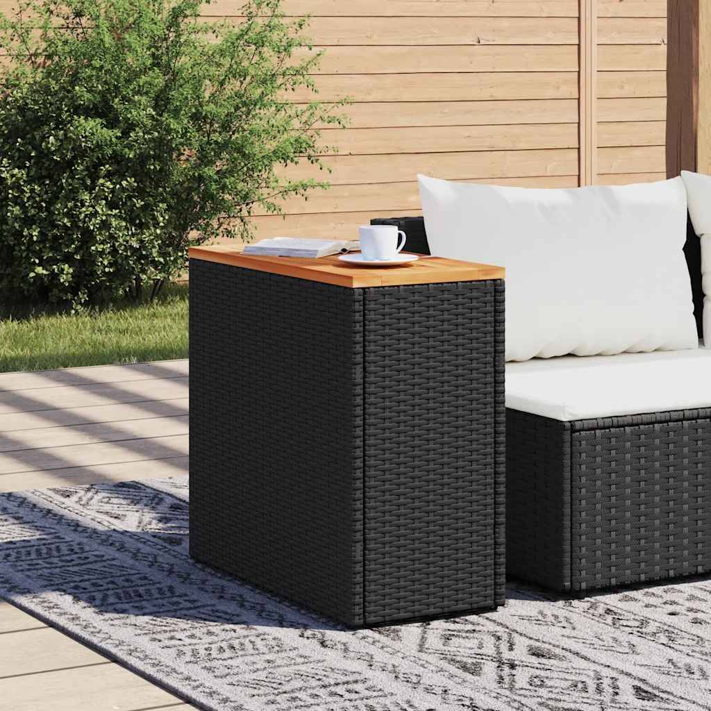 Petite Console d'Extérieur Noire avec Plateau Bois d'Acacia, 58x27.5cm en Poly Rotin – ComfortXL Outdoor Living - Image 3